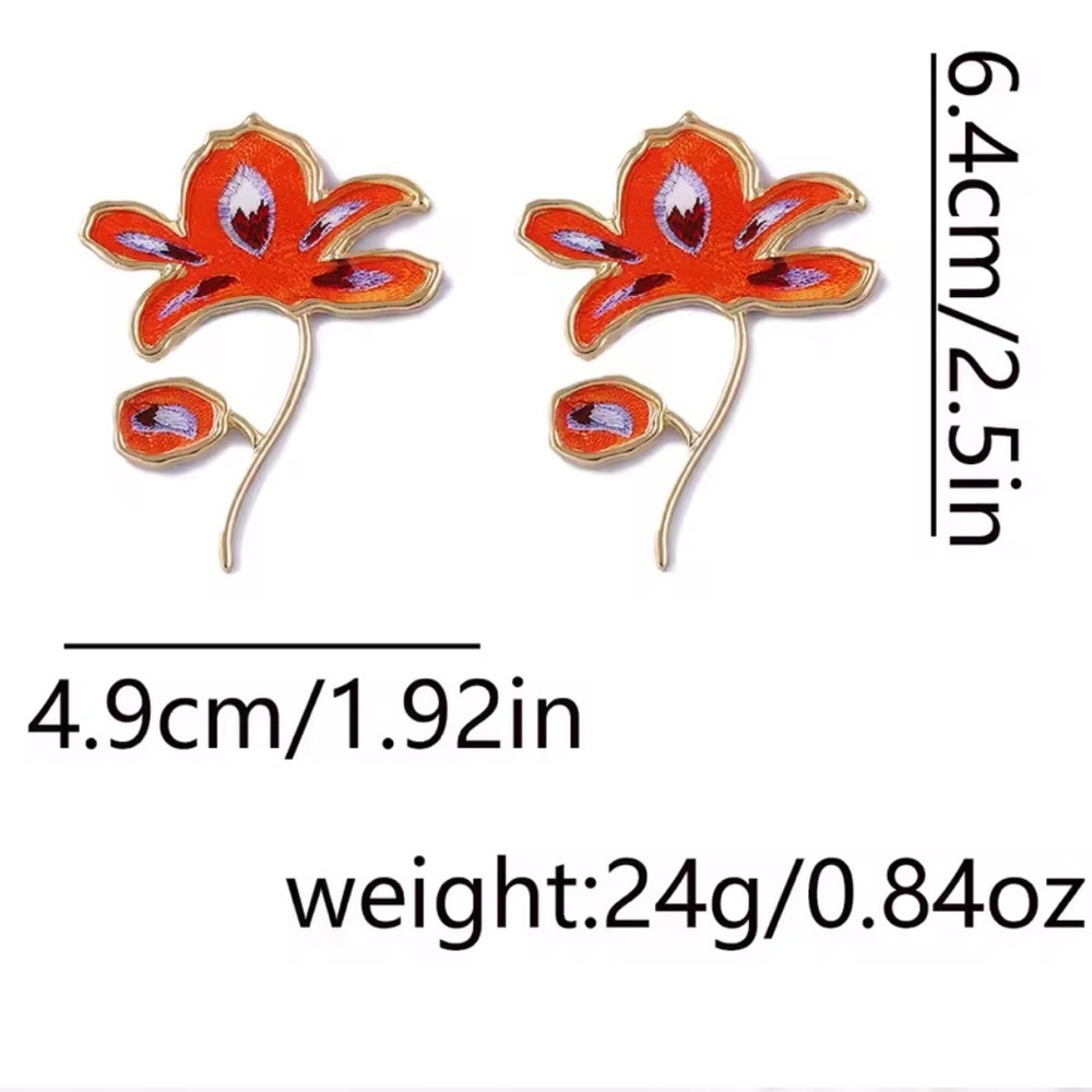 Unique Floral Gold and Orange Statement Earrings - Picture 5 of 6